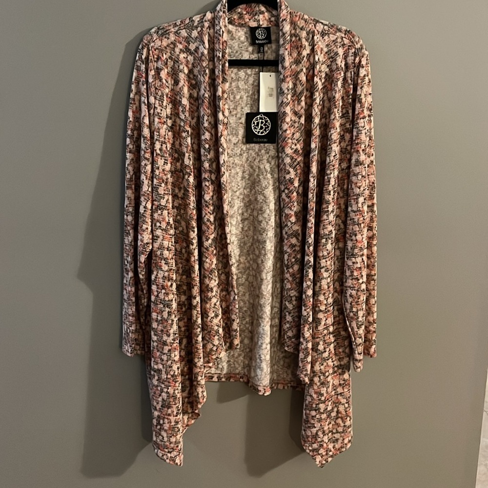 Cascade Open Front Cardigan Bobeau Brick Spots long Sweater Women’s Plus 2x